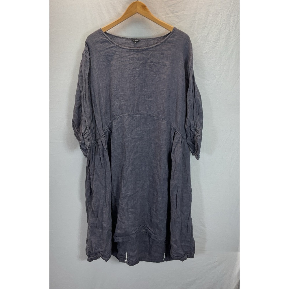 Vivid Dress Womens 3X Linen Purple Round Neck Shift Lagenlook Casual Coastal